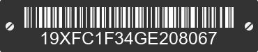 2016 HONDA Civic 19XFC1F34GE208067 VIN decoded