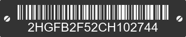 2012 HONDA Civic 2HGFB2F52CH102744 VIN decoded