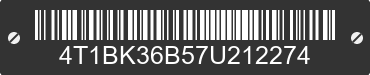 2007 TOYOTA Avalon 4T1BK36B57U212274 VIN decoded