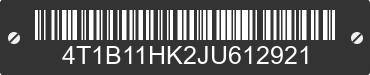 2018 TOYOTA Camry 4T1B11HK2JU612921 VIN decoded