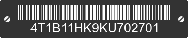 2019 TOYOTA Camry 4T1B11HK9KU702701 VIN decoded