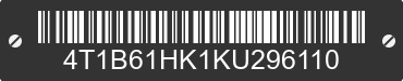 2019 TOYOTA Camry 4T1B61HK1KU296110 VIN decoded