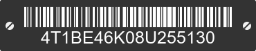 2008 TOYOTA Camry 4T1BE46K08U255130 VIN decoded