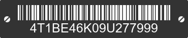 2009 TOYOTA Camry 4T1BE46K09U277999 VIN decoded