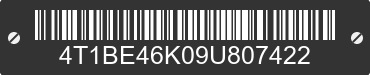 2009 TOYOTA Camry 4T1BE46K09U807422 VIN decoded