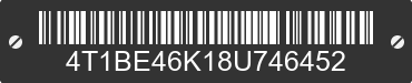 2008 TOYOTA Camry 4T1BE46K18U746452 VIN decoded