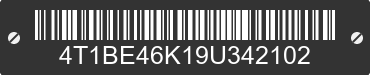 2009 TOYOTA Camry 4T1BE46K19U342102 VIN decoded