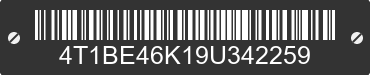 2009 TOYOTA Camry 4T1BE46K19U342259 VIN decoded