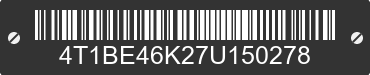 2007 TOYOTA Camry 4T1BE46K27U150278 VIN decoded
