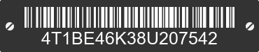 2008 TOYOTA Camry 4T1BE46K38U207542 VIN decoded