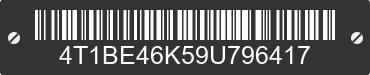 2009 TOYOTA Camry 4T1BE46K59U796417 VIN decoded