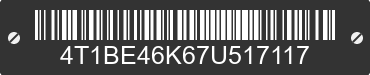 2007 TOYOTA Camry 4T1BE46K67U517117 VIN decoded