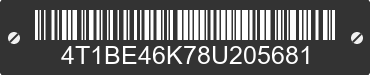 2008 TOYOTA Camry 4T1BE46K78U205681 VIN decoded