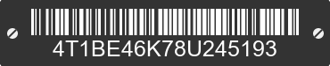 2008 TOYOTA Camry 4T1BE46K78U245193 VIN decoded