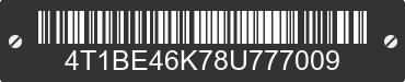 2008 TOYOTA Camry 4T1BE46K78U777009 VIN decoded