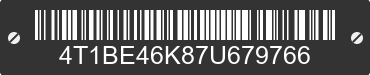 2007 TOYOTA Camry 4T1BE46K87U679766 VIN decoded