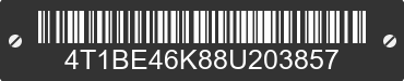 2008 TOYOTA Camry 4T1BE46K88U203857 VIN decoded