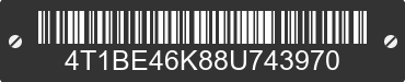 2008 TOYOTA Camry 4T1BE46K88U743970 VIN decoded