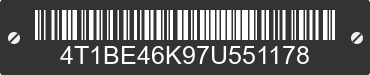 2007 TOYOTA Camry 4T1BE46K97U551178 VIN decoded