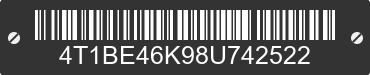 2008 TOYOTA Camry 4T1BE46K98U742522 VIN decoded