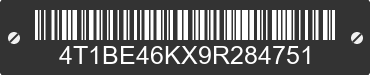 2009 TOYOTA Camry 4T1BE46KX9R284751 VIN decoded