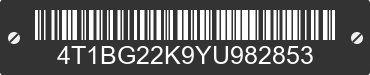 2000 TOYOTA Camry 4T1BG22K9YU982853 VIN decoded