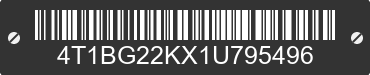 2001 TOYOTA Camry 4T1BG22KX1U795496 VIN decoded