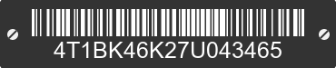 2007 TOYOTA Camry 4T1BK46K27U043465 VIN decoded
